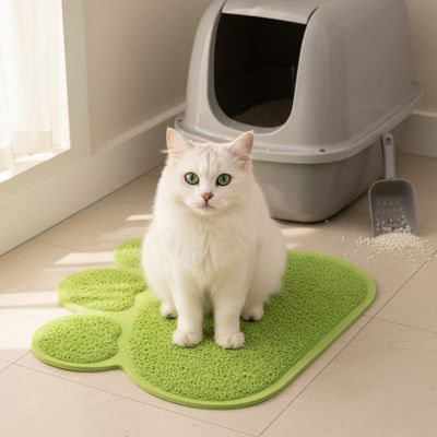 Chat assis sur le tapis litière vert CleanPaws