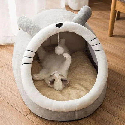 Coussin niche chat gris – tailles M et L Catkennelbasket™
