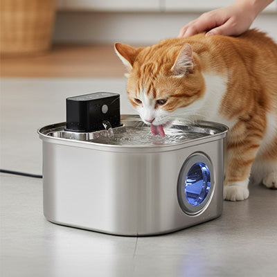 Fontaine-a-eau-Chat-assis-boit-de-l'eau