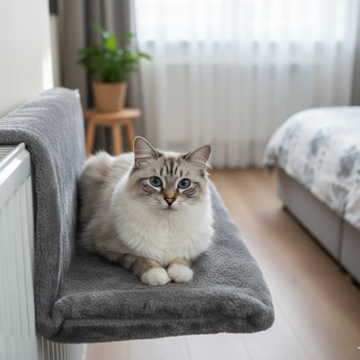 Niche chat suspendue vue intérieure peluche douce