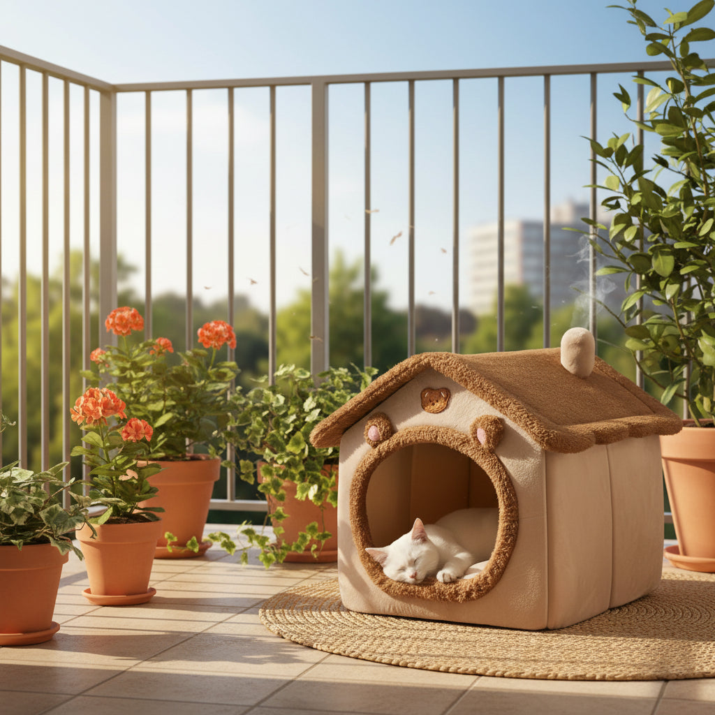 Niche pour chat maison douillette chat blanc coucher dans la niche