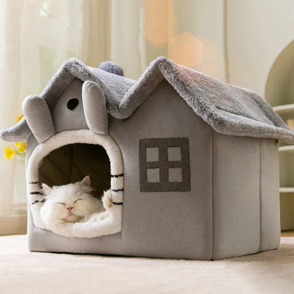 Niche pour chat maison douillette pliable chat qui dort