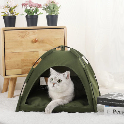 Niche pour chat tente vert avec un a l'interieur