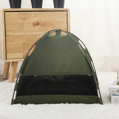 Niche pour chat tente pliable vert et vide poser dans le salon