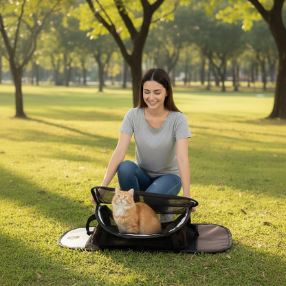 Parc pour chat grand espace une dame dans le parc qui le deplie