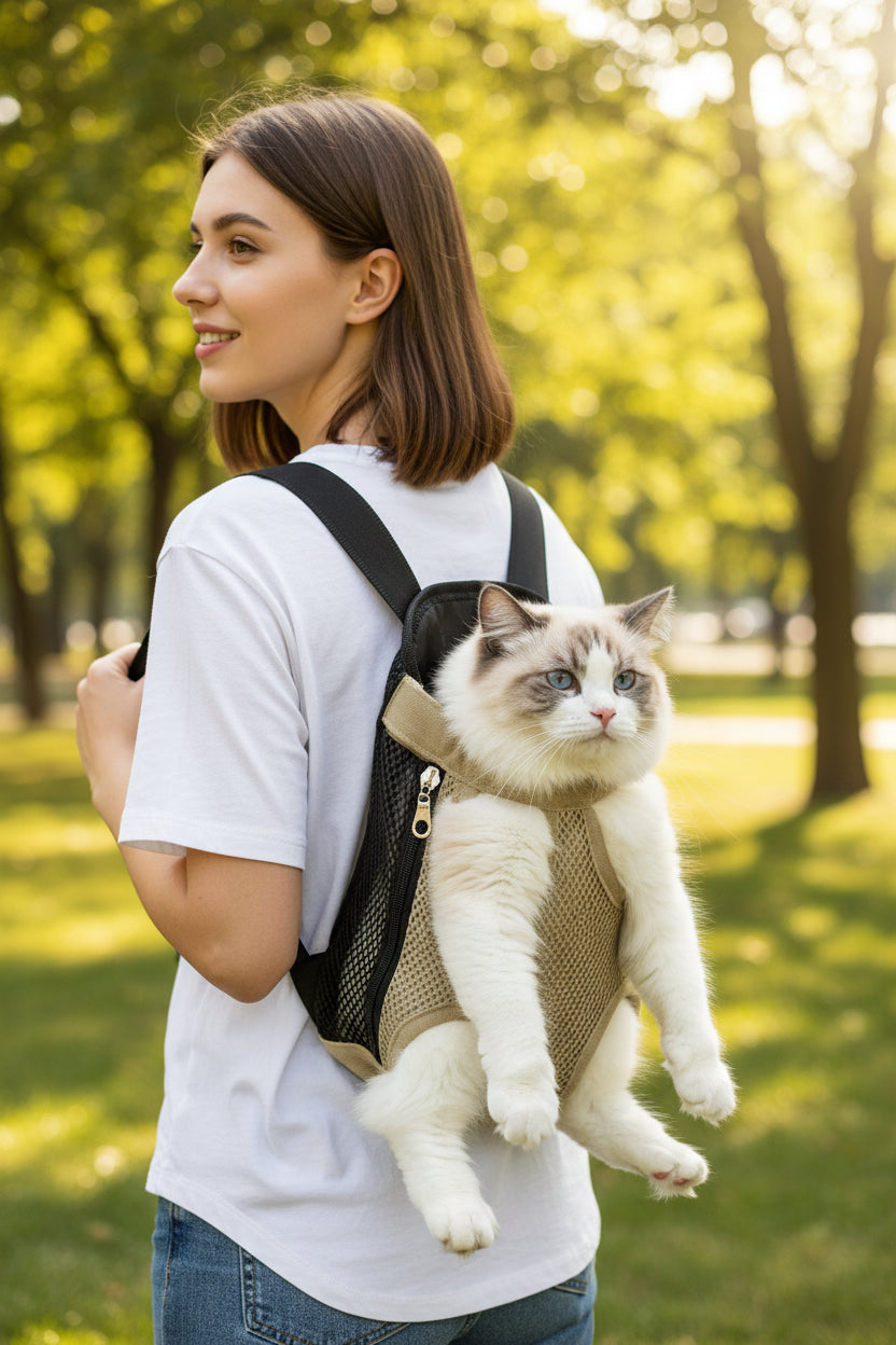 chat porte dans le dos au parc
