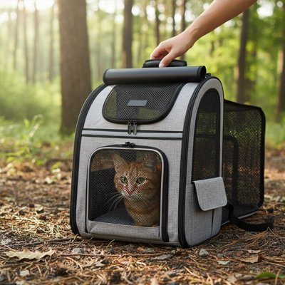 Sac de transport pour chat posé au sol