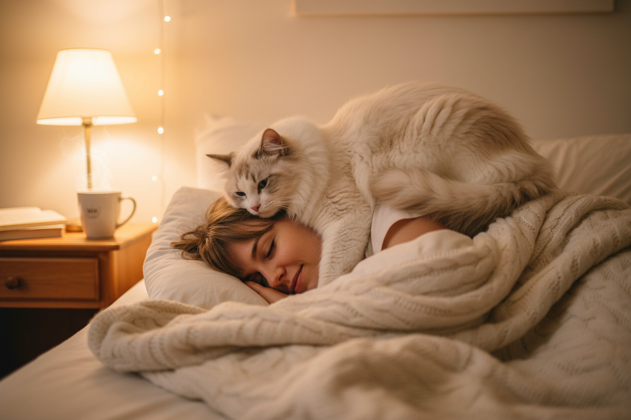 Chat de race sur la tête de son maître