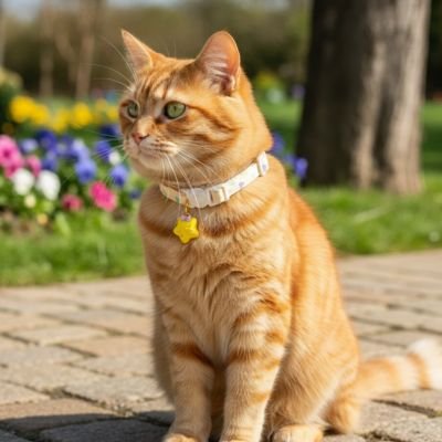 Collier-chat-assis-dans-le-jardin