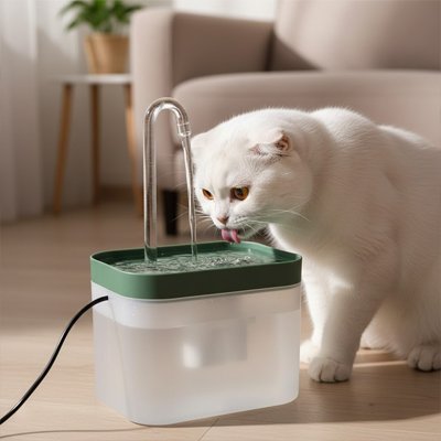 Fontaine-a-eau-Chat-blanc-boit