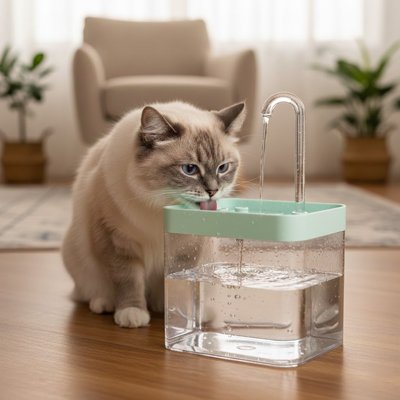 Fontaine-a-eau-Chat-boit-dans-le-salon
