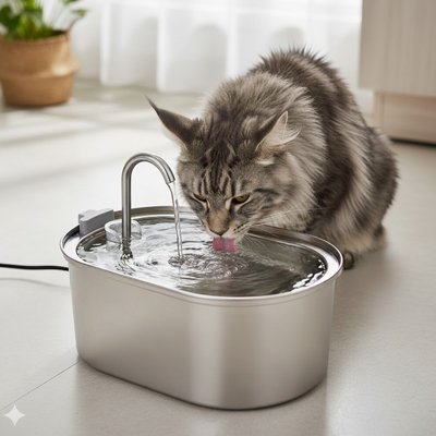 Fontaine-a-eau-Chat-boit-dans-le-salon