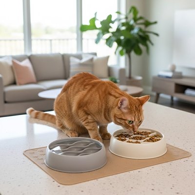 Gamelle-anti-glouton-Chat-mange-dans-deux-bol