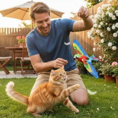 Jeux-pour-chat-joue-assis-dans-l'herbe