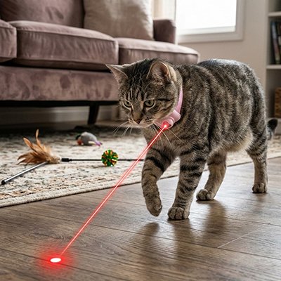 Laser-chat-regarde-le-laser-par-terre-dans-le-salon