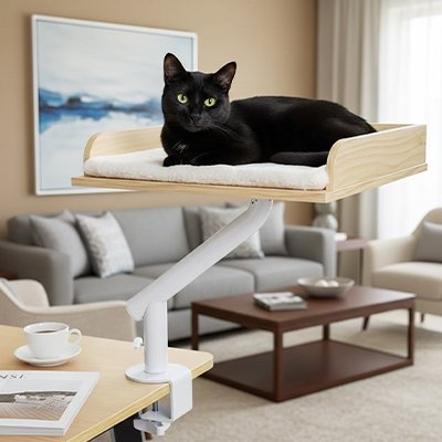 Lit-pour-Chat-avec-un-chat-noir-coucher 