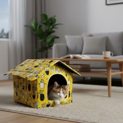 Maison-pour-chat-dans-le-salon